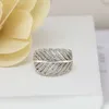 Lyx 18k Rose Gold Feather Ring Bröllop Smycken för Pandora Real Sterling Silver Kvinnor Flickor Ringar Med Original Box Sets