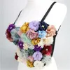 Women Multicolor Floral Embroidery Bralette with Colorful Three-Dimensional Cups and Flowers Appliques Fashion Crop Top Tube Top Strap S-L
