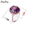 RongXing Grand Ovale Violet Cristal Zircon Anneaux pour Femmes Vintage Mode Rose Or Rempli Noir Pierre Bague de Fiançailles Mère Cadeau