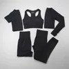 Yoga outfits 5 stuk vitale naadloze set vrouwen training sportkleding gym kleding korte / lange mouwen crop top hoge taille leggings sportpak