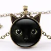 Black Glass Cabochon Necklace cat Ear Frame Pendants necklaces women kids fashion jewelry 1625