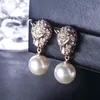 Mode- persoonlijkheid vol met diamant zilver rose gouden luipaard parel oorbellen mode trend Europese en Amerikaanse oorbellen