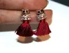 New trendy fashion luxury designer glittering cute lovely diamond owl animal tassel stud earrings for woman girls