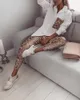 Casual Fashion Women's White Suit Leopard Spliced ​​SHIRT OCH LEOPARD Skinny Pants 2 Piece Set Tide Chic Outfit