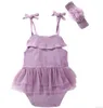 Bebek Kız Giysileri Toddler Yaz Tulum Etekler Kafa Takım Elbise Tül Tutu Tulumlar Hairband Fırfır Askı Onesies Bodysuits AYP5435