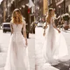 Manica lunga 2020 Abiti da sposa Pizzo Appliqued Beach Boho Scollo a V Tulle Una linea Abiti da sposa Vestido De Novia