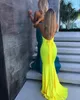 Sexy Amarelo Simples Sereia Vestidos de Baile Baratos Backless Satin Halter Longo Vestido de Noite Sweep Trem Formal Vestidos de Festa ogstuff Abendkleider