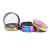 Rainbow Color Zinc Alloy Herb Grinder 4 Layer 40mm 50mm 55mm 63mm Ice Blue Metal Tobacco Grinder Spice Crusher smoking accessories8378023