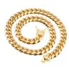 14mm 18-30Inches Mens Cuban Miami Link Naszyjnik ze stali nierdzewnej CZ CZASED Out Out Gold Hip Hop Chain Naszyjnik