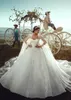 Luxo A-Line Sweetheart Ball Vestido Vestidos de Noiva de Laço Laço Applique Backless Long Train Brown Wedding Vestido Navio Livre