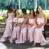 2020 Blush Pink Arabic Mermaid Abiti da damigella d'onore Sweetheart Backless Pieghe Plus Size Cerniera posteriore Lungo Invitato a un matrimonio Abiti da damigella d'onore