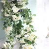 3PCS /ロット100センチ造花ローズのバラのヴィインの本物のタッチ植物のヴィインの偽の花の家の装飾的な花輪のための家の装飾