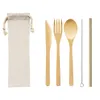 Bamboo talheres conjunto faca kit de viagem colher garfo descartável degradável reutilizável 100% eco amigável para o piquenique