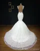 Bianco fantasia eleganti abiti da sposa sirena in pizzo completo manicotto per berretto da immagine vera abiti da sposa senza schienale con vestidos coperto