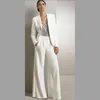 Nowe nowoczesne białe dwa kawałki Mother of the Bride Pant Suits Wedding Guest Sukienki Plus Size Evening Sukienki z kurtkami3111