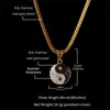 Rostfritt stål Tai Chi Pendant Pave Cz Stone Chinese Style Yin Yang Halsband Hip Hop Smycken med 24 tums kubansk länkkedja