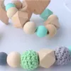 Bebê De Madeira Teether Silicone Beads Anel De Dentição Pulseira Feito À Mão Chocalhos Chupeta Titular Brinquedos 2 Pçs / set
