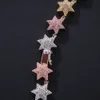 Novo ouro personalizado multicolor cz zircônia cúbica estrela link cubano cadeia choker colar gelado fora hop hop jóias presentes para homens mulheres