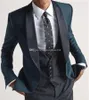 Fashionable Dark Green Groomsmen Shawl Lapel Groom Tuxedos Men Suits Wedding/Prom/Dinner Best Man Blazer(Jacket+Pants+Tie+Vest) A179