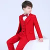 Hot Red Ragazzi Occasioni formali Smoking con risvolto e due bottoni con spacco centrale Smoking da matrimonio per bambini Completo da bambino (giacca + pantaloni + papillon + gilet)