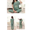 Женские летние плюс размер пижамы набор китайских цветочных принт с короткими рукавами топы капри Брюки свободные спящие одежды Loungewears XL-4XL1