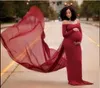 Off-the-Shoulder Maternity Avondjurken Empire Simple Style Lange mouw Rode Chiffon Formele Prom Party Jurken Vestido de Festa 2017