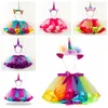 Tutu Spódnica Dziewczyny Rainbow Pettiskirt Unicorn Headband 2PCS Zestawy Tulle Tutu Dance Spódnice Letnie Odzież dziecięca 11 Wzory Opcjonalne DHW2295