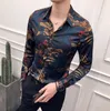 Sukienka z nadrukiem zwierzęcym koszule męskie Slim Fit Camisa Social Masculina koszula z długim rękawem moda męska odzież Mauchley