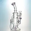 In stock Narghilè Bong in vetro unici Double Recycler Bong Elica Spinning Perc Oil Dab Rigs Green Purple 14mm Tubi d'acqua con ciotola inebriante