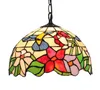 Tiffany Stained Glass Pendant Lampa Multicolof Blomma och fjäril Hängande Ljusarmatur Handcraft Konst Heminredning