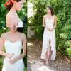 2020 Simple Boho Robes De Mariée En Mousseline De Soie Sexy Spaghetti Haut Bas Dentelle Plage Pays Bohème Une Ligne Robes De Mariée Sur Mesure Made2586526