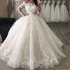 New Vintage Ball Gown Wedding Dresses Off Shoulder Lace Appliques Flowers Long Sleeves Organza Sweep Train Formal Plus Size Bridal Gowns