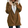 女性ジッパーカーディガンフード付きジャケット冬ファッションカジュアルプラッシュセーター長袖暖かいオーバーコートトップアウトウェアコートパーカー-F18