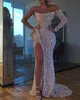Casual Dresses Women Sexy One Shoulder Sequined Slit Maxi Dress Evening Party