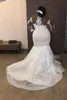 2019 Afrique Plus Taille Sirène Robes De Mariée Pas Cher Hors Épaule Sheer Cou Dentelle Appliques Perlée Manches Longues Tribunal Train Robes De Mariée