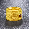 Anello ad anello spesso Motivo del doppio drago Drago 18K Oro giallo pieno zeppo da donna classico da uomo Dimensione 62815