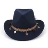 Qiuboss Richard Petty Stetson kände Western Cowboy med etniskt band australisk slät finish Wool Felt Fedora Hat For Men Women2577