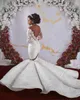 Prachtige zeemeermin trouwjurken kant geappliceerd kralen off shoulder lange mouwen sweep trein boho bruidsjurken plus size abiti da sposa