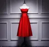 Новый чай длина эластичный Атлас милая платье невесты Sleevesless простой стиль Платье партии шнуровке назад