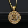 HipHop Jewelry Necklace Gold Color Iced Out Copper Round Pendant Mini Egyptian pharaoh Stainless Steel Diamond Pendant