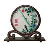 Antique Chinese Office Home Decor Crafts Ornaments Hand Embroidery Silk Works with Wenge Wood Frame Table Accessories Decorations Gifts