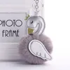 Cute PU Leather Swan Plush Key Chain Fashion Ladies Bag Pendant Imitation Rabbit Hair Ball Car Ornaments Fur Keychain Key RingGift