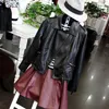 2019 frühling Casual Jacke Frauen Langarm Schlank Zipper Jacke Mode PU Drehen-unten Jacke Oberbekleidung Weiche Weibliche Leder tops Weiche PU Leder