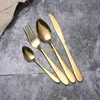 free shipping Gold Cutlery spoon fork knife tea spoon Matte Gold Stainless Steel Food Silverware Dinnerware Utensil