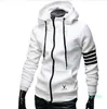 Partihandel -Men Hoodies Sweatshirt Casual Male Hooded Jacka Långärmad Slim Design Mens Zipper Hoodie Svart / Vit Färg med ficka