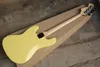 Fabriks anpassad 4-sträng gul elektrisk basgitarr med svart inlägg och krom hårdvara, vit pickguard, erbjuder skräddarsydda