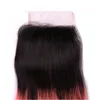 Ombre T 1BPink 2 Tone Straight Remy Human Hair Weaving Bundles 3 Weaves With 4X4 Lace Closure