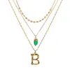 Collier 26 lettres pour femmes, pendentif en pierre naturelle verte, à la mode, multicouches