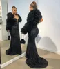 Sexy Black Sparkle Mermaid Evening Dresses sheer neck sequined 2020 With Tutu Jacket Luxury Long Evening Gowns Fashion Formal Party Dress