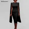 elegant Cape Sleeve Dress women slim solid sexy bodycon dress female 2019 office lady workwear vintage hip package party dresses MX200518